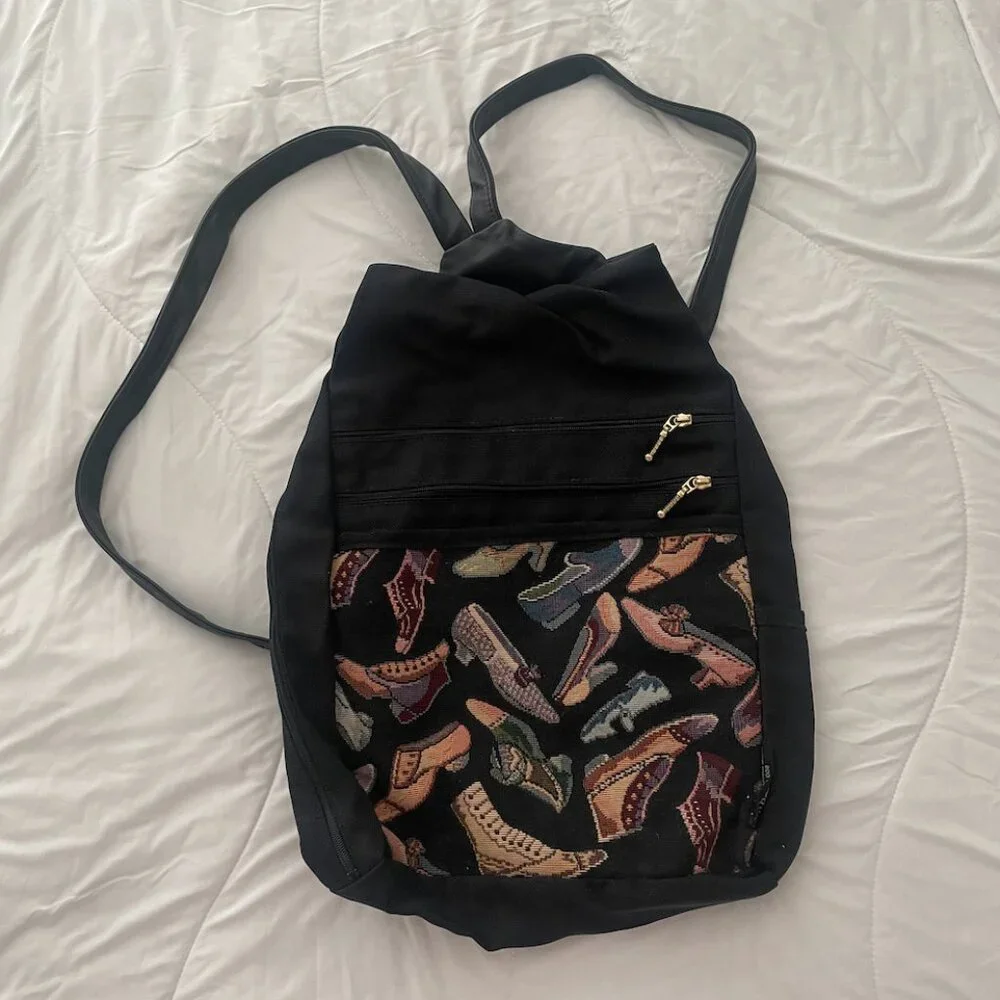 Vintage Shoe Backpack Girly Eclectic Hipster Work Tote Zip Up Artsy Purse Bag